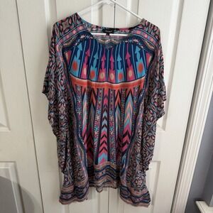 Tolani Multicolor Geometric Silk Kaftan Tunic Swim Cover Up Women's Size Large